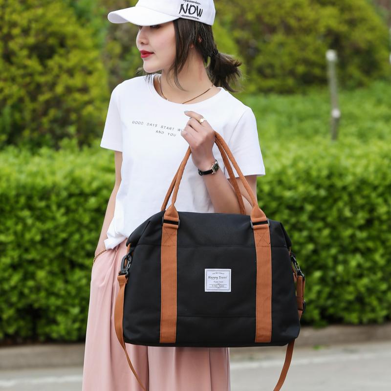 

YILIAN Short distance travelling bag lady's duffel bag tourist handbag student's large capacity canvas light business, Black