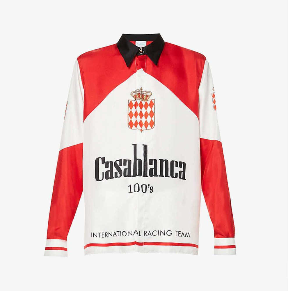 

Casablanca Fashion trendy man 100'  silk twill shirt 2021 new luxury business, White