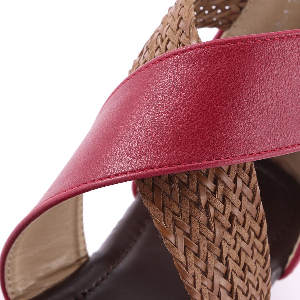 

WDHKUN Fashion New Fish Mouth Leather Canvas Women Weave Wedge Heel Shoes Zipper Sandals Casual Beach Sandals Roman Shoes K78, Red