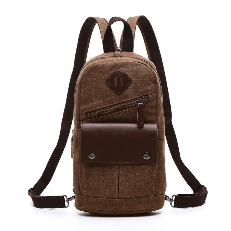 

Backpack Vintage Rucksack Canvas Men Male Students School Bags Retro Man One Shoulder Chest Triangle Back Pack Bolsas, Black