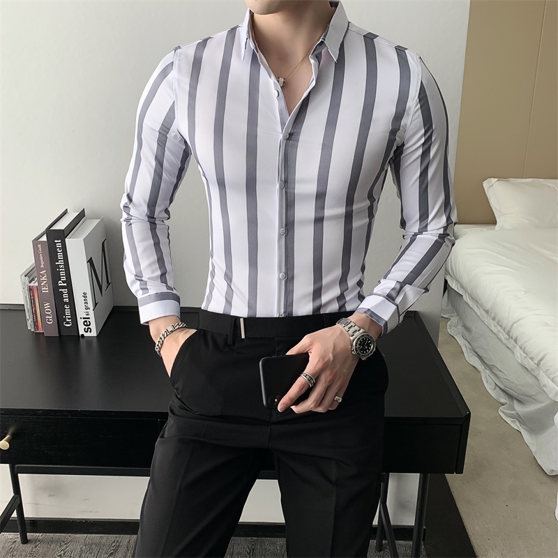 

2021 Mode Autumn New Striped Korean Men Thin Casual Fitting Long-sleeve Men's Shirts All Game Business Shirt 3xl-m 3nac, Blue