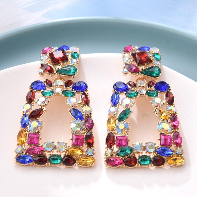 

Dangle & Chandelier UAM Trendy Multi-Colored Geometric Hollow Big Rhinestone Drop Earrings For Woman Classic Fashion Jewelry Party Gift Whol