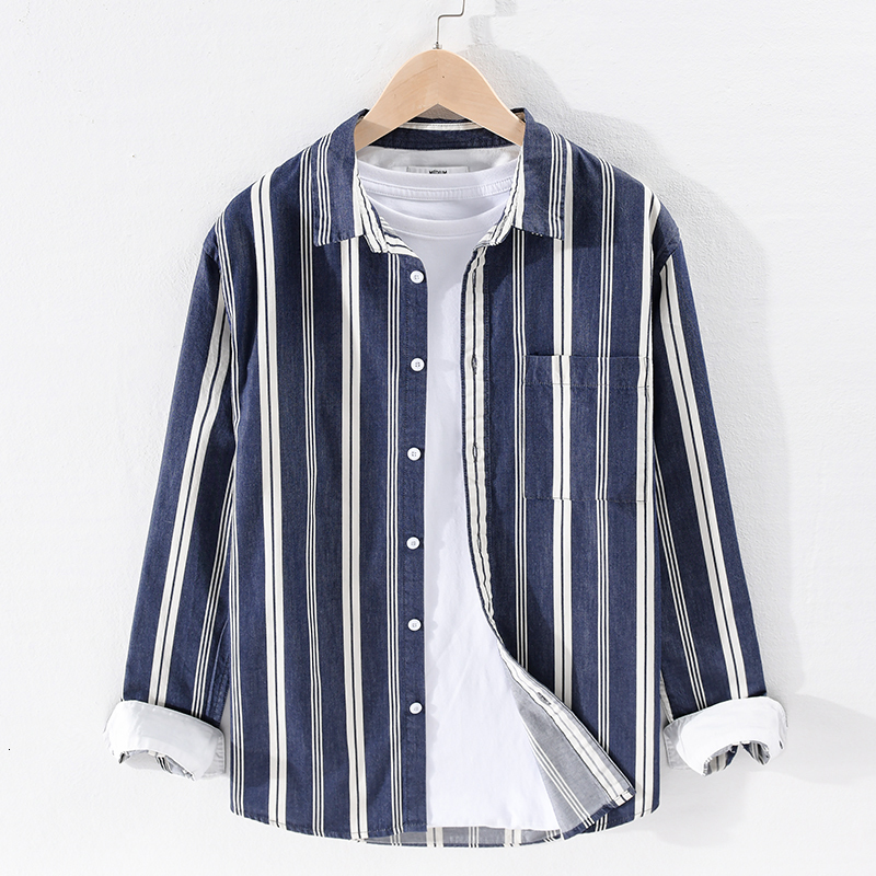 

2021 New Spring and Autumn Long-sleeved Stripe Fashion Casual Shirts for Men Comfortable Brand Shirt Mens Overhemd Camisa P06b, Blue