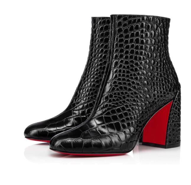 

Winter Ladies Naked Boots High Heel Red Sole Bootss Turela 85 mm Luxury Design Leather Crocodile Surface Thick Heels Reds Soles Bootsss