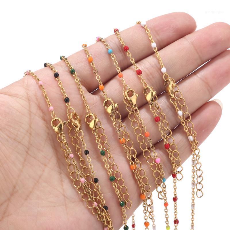 

Chains 1pcs Stainless Steel Gold/Silver Color Choker Necklace Enamel Satellite Beaded Cable Ball Chain Womens Necklaces