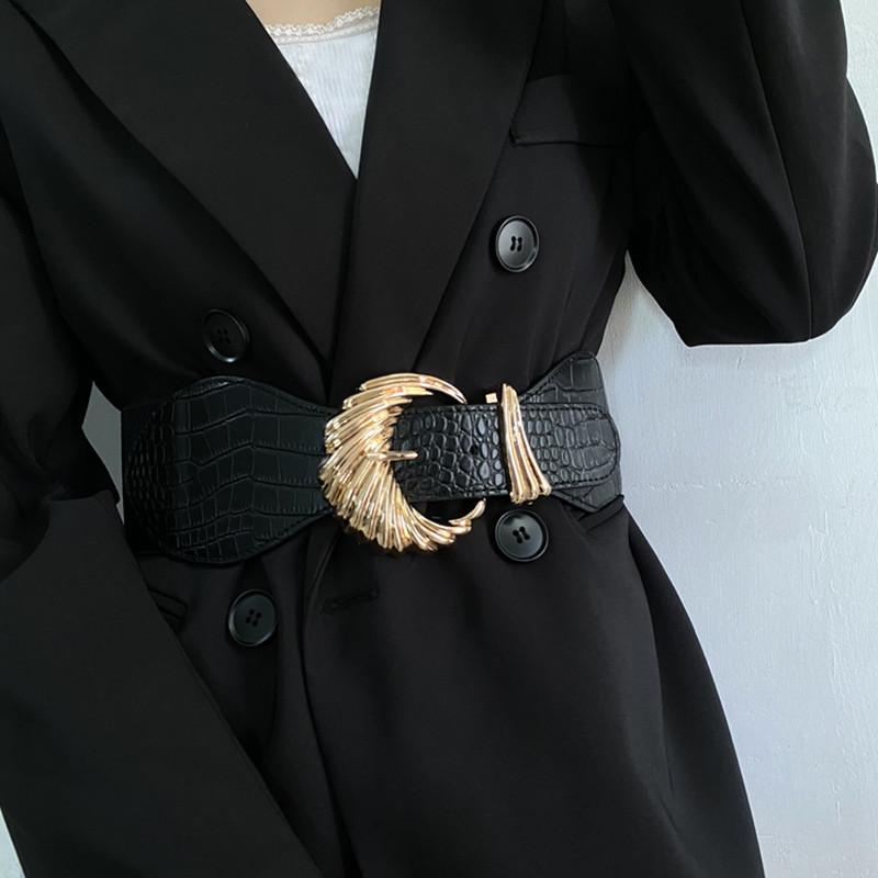 

Belts Big Buckle For Women Gold Metal Buckles Black Wide Waistbands Coat Lady Fashion Party Sexy Cummerbunds Girl Gifts, Black;brown