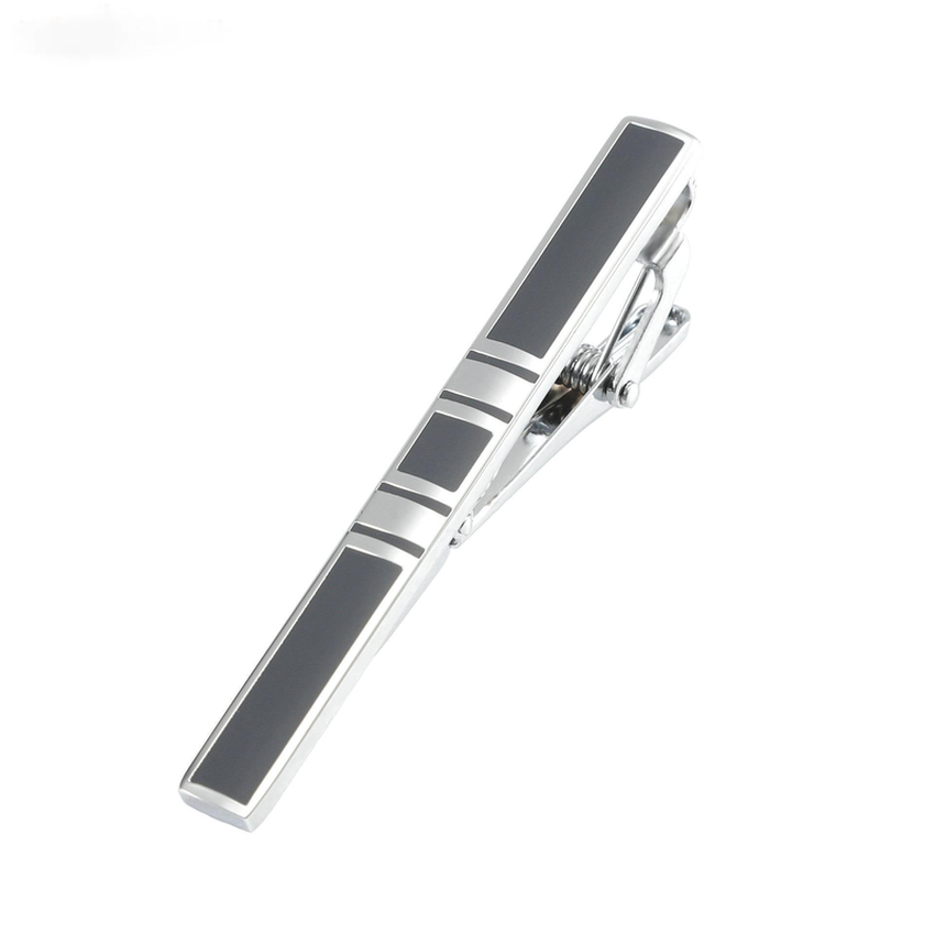 

Men Business Suit Tie Bar Clip Enamel Black Clips pins Fashion Jewelry Gift Will and Sandy, Silver