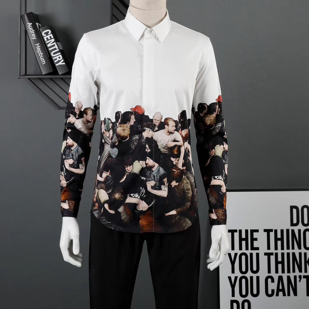 

2021 New Algodo Dos Homens Vestido Camisa Masculina 3d Religioso Impresso Da Arte De Alta Qualidade Magro Ajuste Camisas Casuais Y8ea, Black