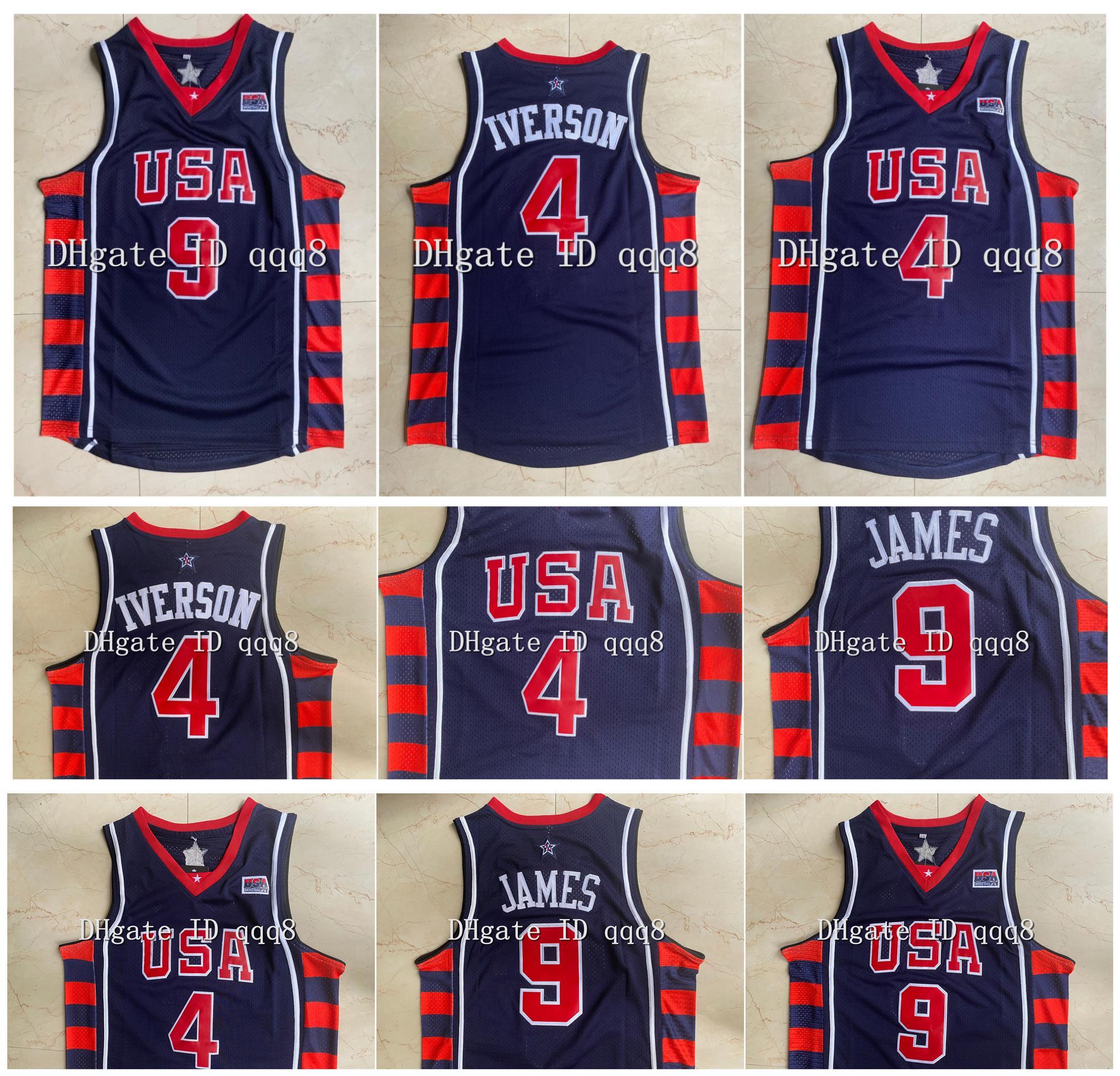 

Top Quality ! 4 Allen Iverson Jersey 9 James 2004 Olympic Team Dream College Basketball Jerseys Green Sport Shirt Size S, Black