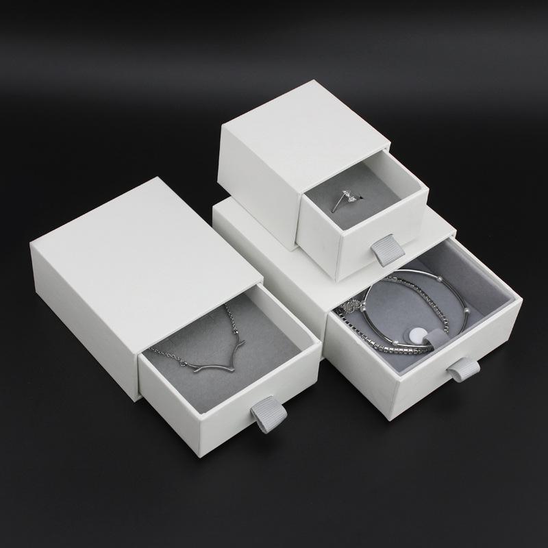 

Jewelry Pouches, Bags Drawer Box Storage White Paper Pull-Out Square Ring Necklace Bracelet Accessories Packaging Display Christmas Gift