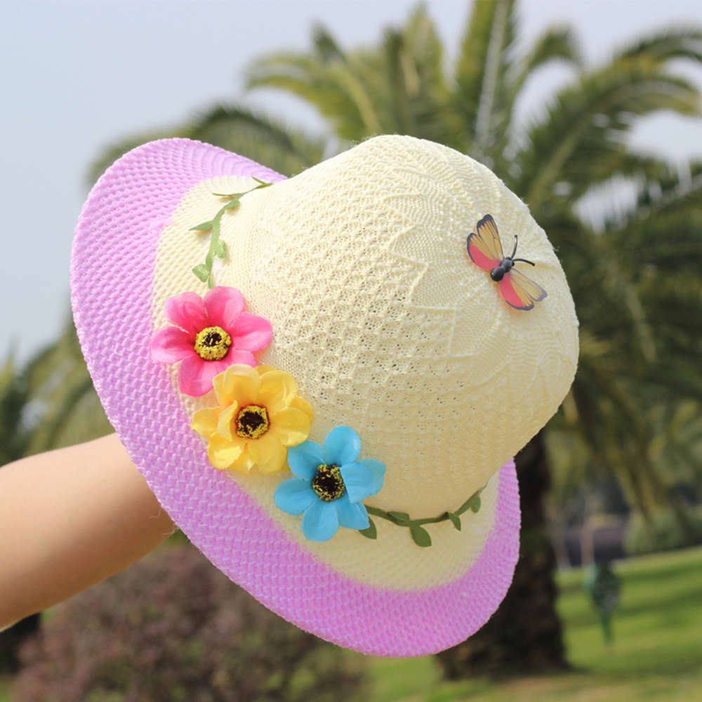 

Girls straw hat wreath ultraviolet travel sun summer children, Yellow