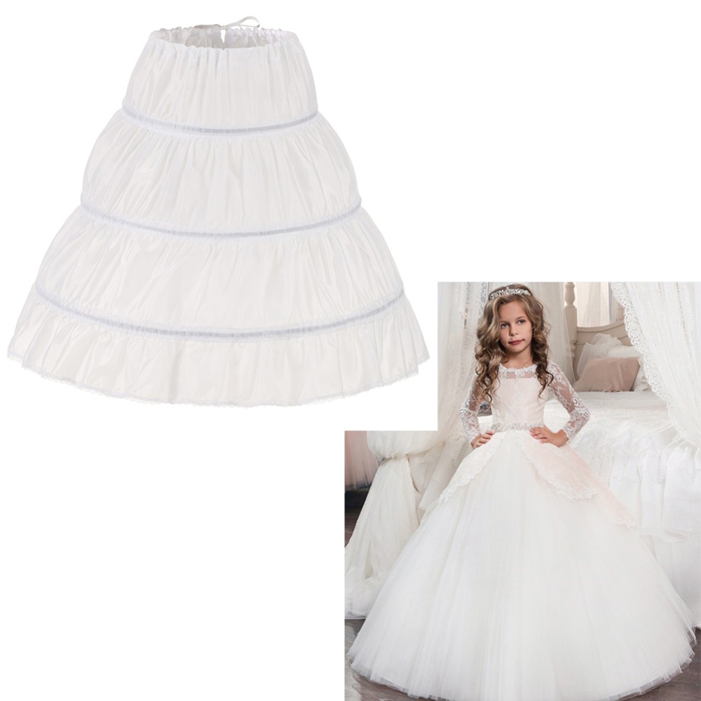 

White Children Petticoat A-Line 3 Hoops One Layer Kids Crinoline Lace Trim Flower Girl Dress Underskirt Elastic Waist, Length 55 cm