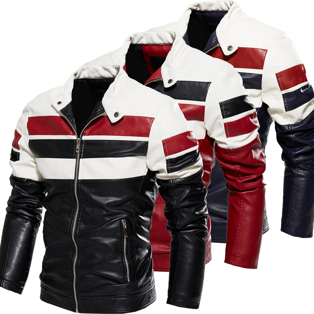 

Mens Autumn and Winter Men Fashion Coat Leather Jacket Motorcycle Style Male Business Casual Jackets for Men Warm Overcoat, Black