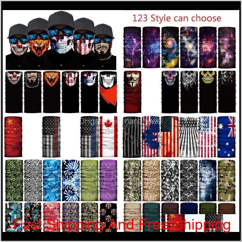 

123 Syle Halloween Faceshield Skull National Flag Solid Color Pattern Outdoor Dust Cycling Mask Multifunctional Magic Turban Xd23842 K Bm8Su