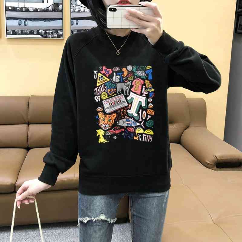 

Cartoon sweater autumn and winter 2021 new loose Korean round neck western style casual top women' fashion, White