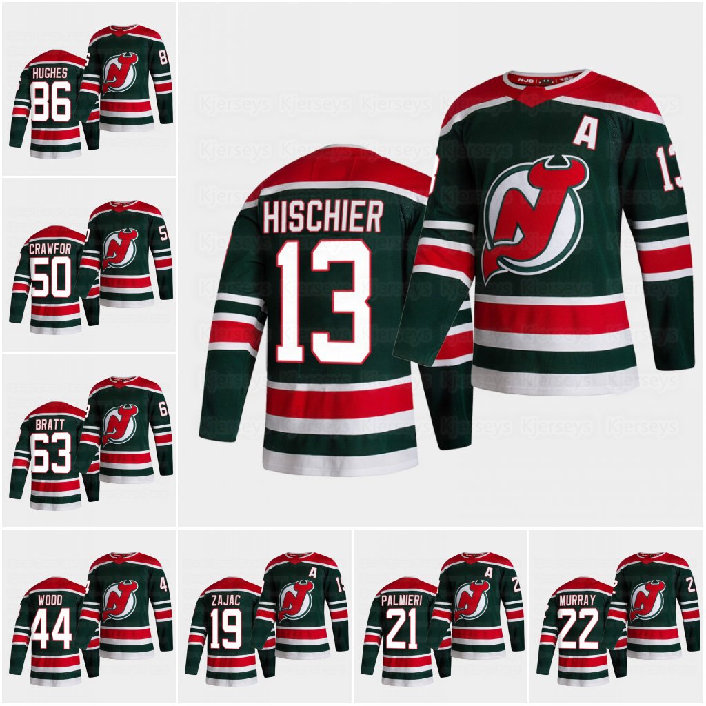 

50 Corey carawford New Jersey Devils 2021 Reverse Retro jerseys Nico hischier Jack Hughes Kyle palmieri Andreas Johnsson Bratt kovaslchuK, Black;red