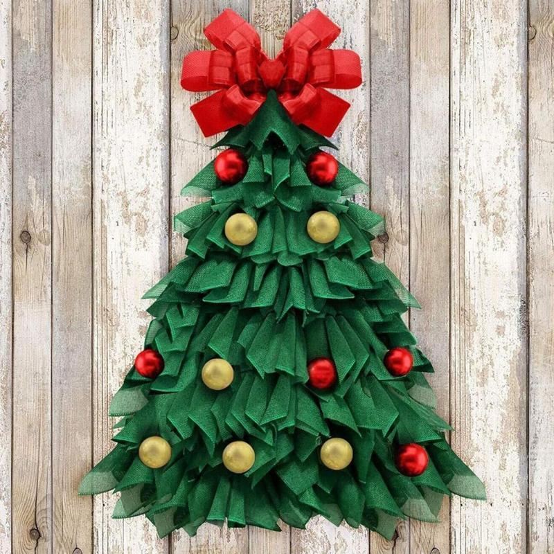 

Christmas Decorations Tree Pendant Door Wall Hanging Ornament Green Linen Cloth Garland Durable Simulation Xmas Party Decor