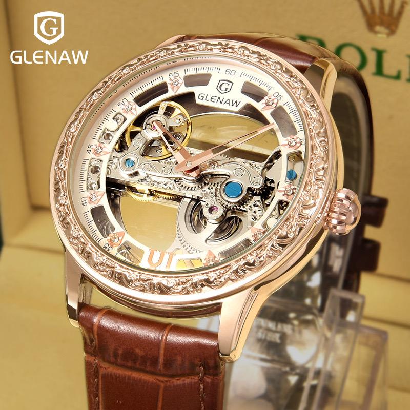 

Wristwatches 2021 Men's Watch Business Casual Waterproof Leather Strap Large Dial Fashion Luxury Advanced Hollow Mechanical WA246, 01