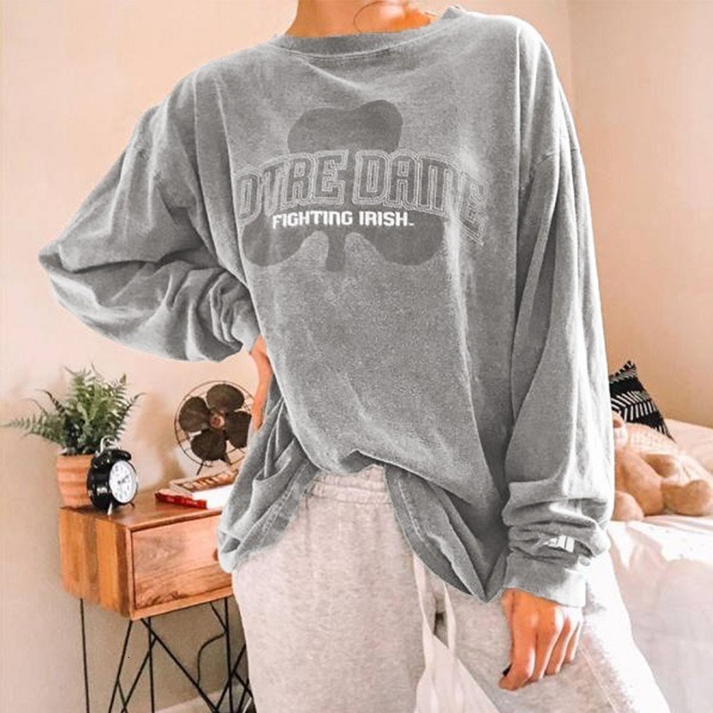 

2021 New Vintage Elegant Letter Print Oversized Womens Loog Sleeves Long Pullovers Autumn Popular Fashion More Size Sweatshirt D852, Gray