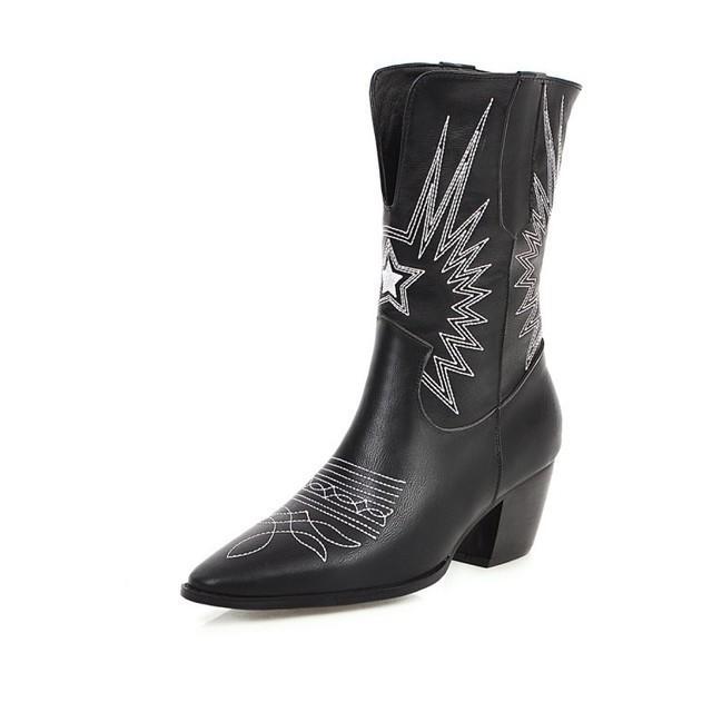 

embroidered heel single 2021 women's short sleeve boots, Black