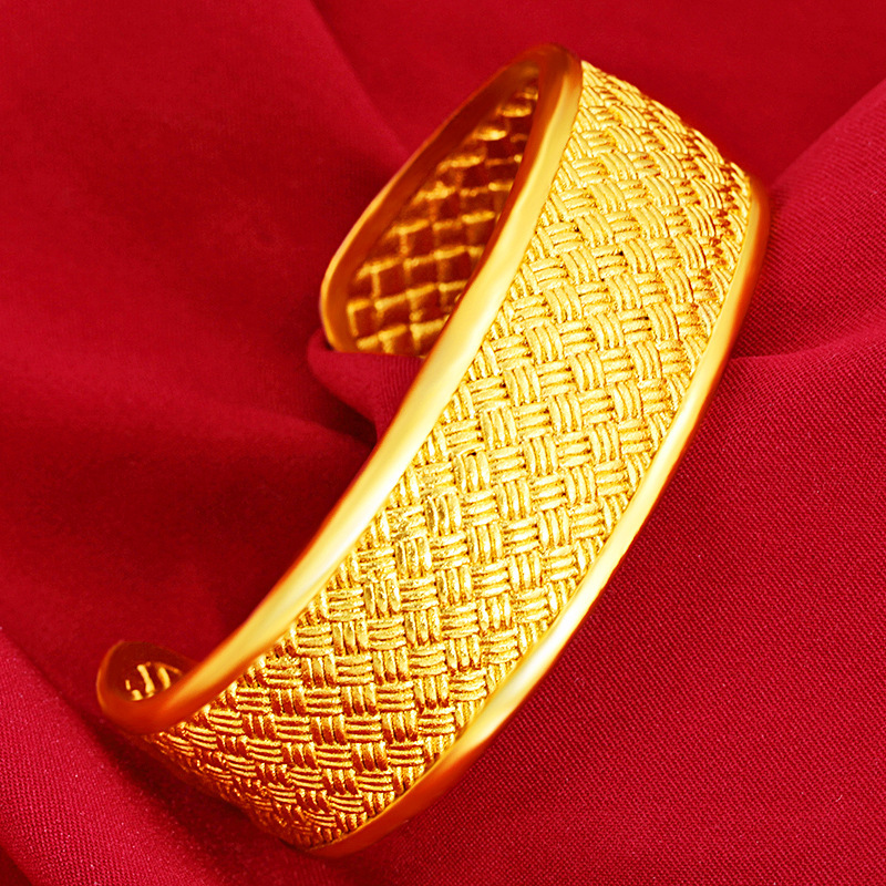 Thick Cuff Bangle 18k Yellow Gold Filled Wave Shaped Women Bracelet 18mm Wide Simple Style Femal Jewelry-image-658942325