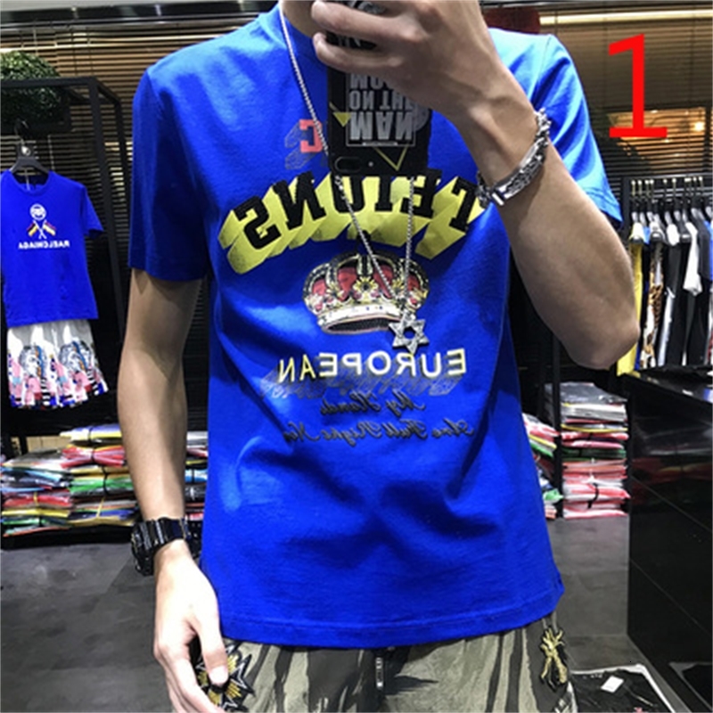 

2021 New Short-sleeved T-shirt Male Trend Summer Men's Slim Cotton Shirt Collar Men P4lp