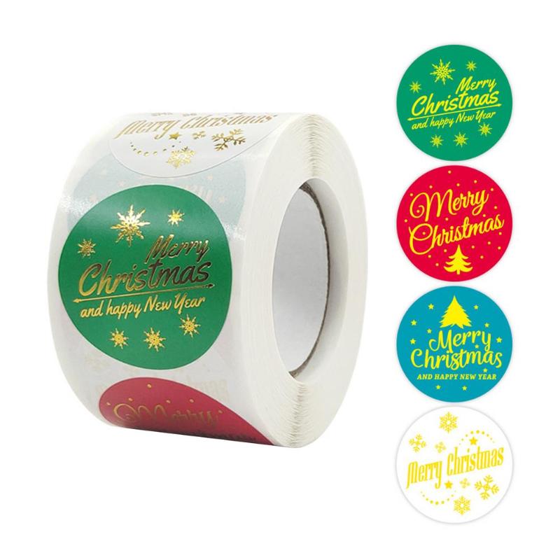 

Gift Wrap Christmas Stickers Roll 500 Pieces Cute Round Gold Merry Decorative