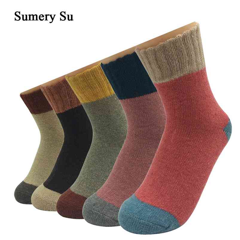 

5 Pairs/Lot Thick Wool Sock Winter Cashmere Cotton Warm Socks Charming Ladies Girls Meias 210720, Pack with gfit bag