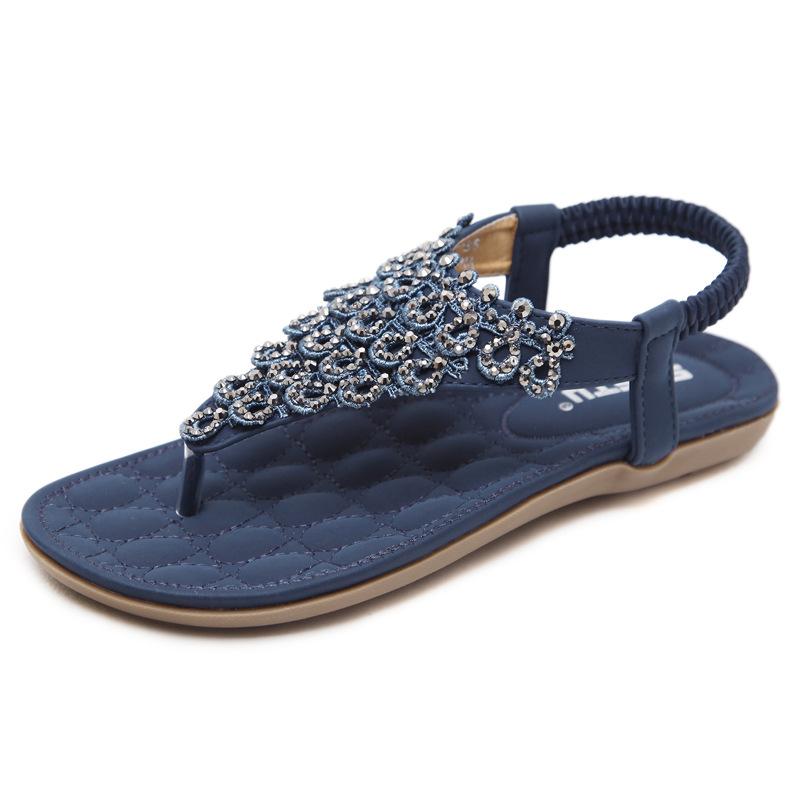 

Sandals Summer Women's Ladies Elegant Casual Blue Beach Footwear Comfortable Soft Nude Flat Shoes For Girl