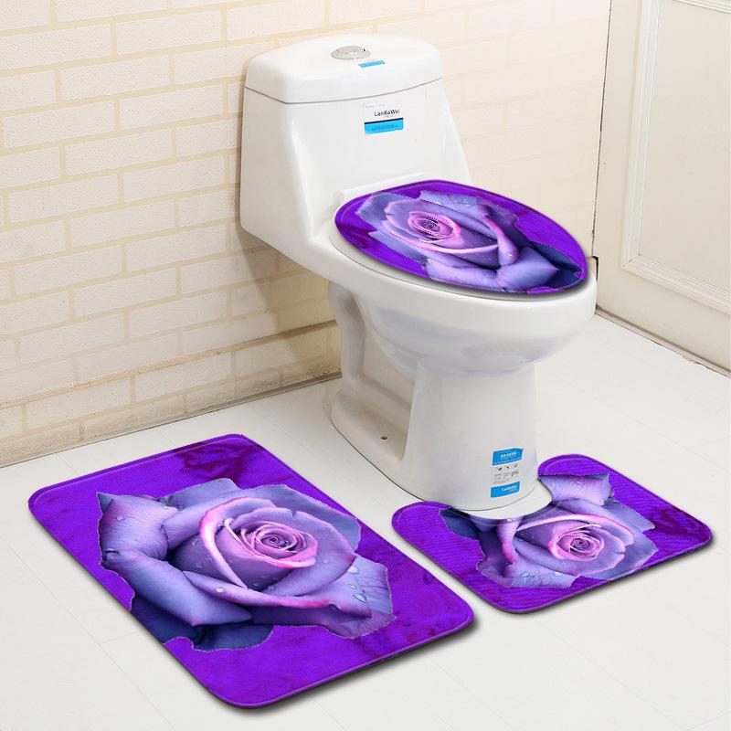

Cushion/Decorative Pillow 3Pcs Bath Mats Set Anti-slip Absorbent Bathroom Rug Flowers Pattern Pedestal Carpet Toilet Mat Lid Cover