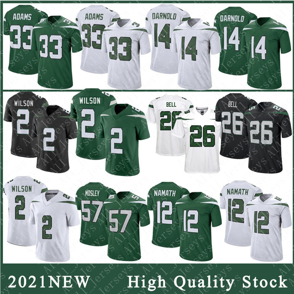 

2 Zach Wilson Men Football Jersey 33 Jamal Adams 26 Le'Veon Bell 14 Sam Darnold 12 Joe Namath 39 Bennett Jackson 57 C.J. Mosley high quality Stitched, Orange