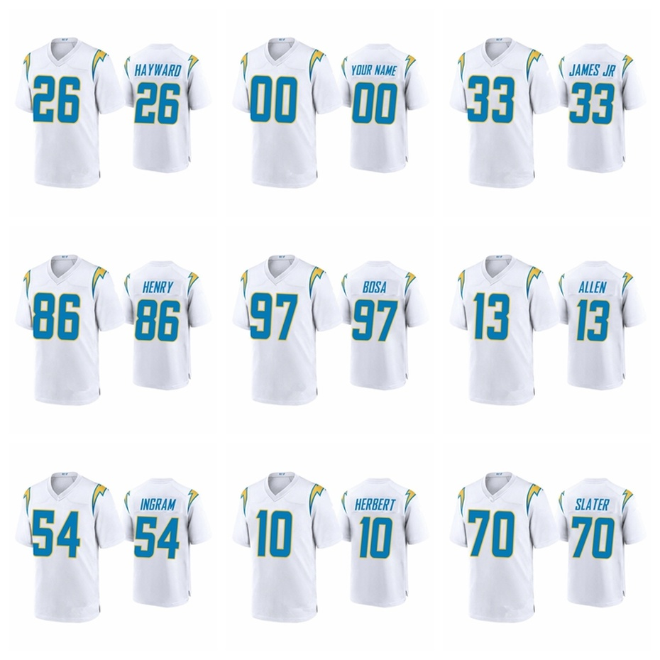 

Los's Angeles's MEN WOMEN YOUTH Chargers's Joey Bosa Keenan Allen Rashawn Slater Justin Herbert White football Jersey, Black;red