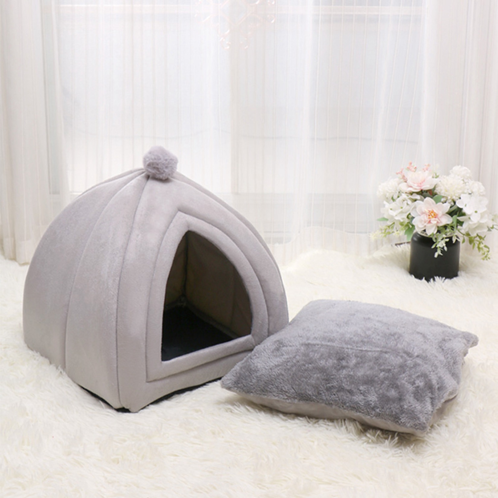 

Warm Cat Bed Removabe Pet Cats House Fodabe Dog Beds Non-sip Bottom Pet Beds Tent Washabe Cats Nest Puppy Dog Kenne