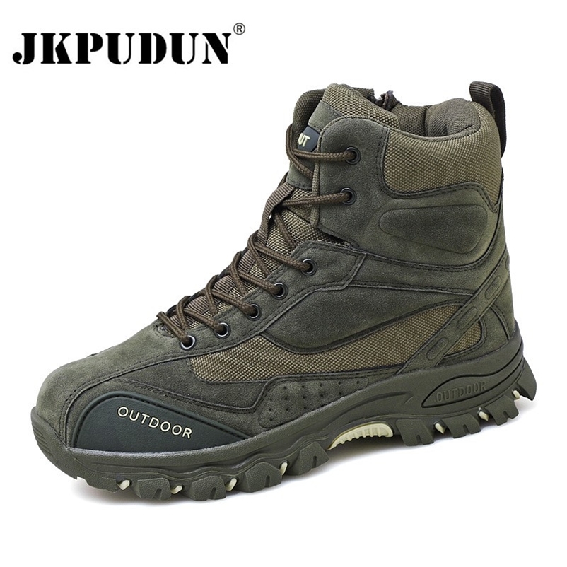 

Tactical Military Combat Boots Men Genuine Leather US Army Hunting Trekking Camping Mountaineering Winter Work Shoes Bot JKPUDUN 220107, Black