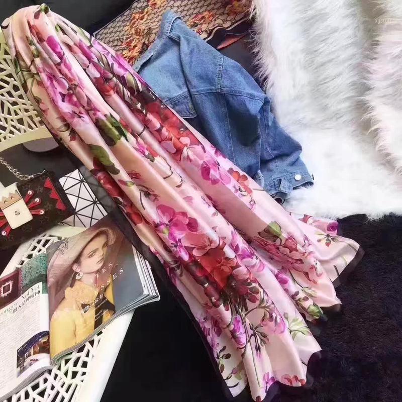 

Scarves Fashion Women Flower Blooms Printing Silk Scarf Long Soft Wrap Shawl Beach Bandana Hijab, Blue;gray