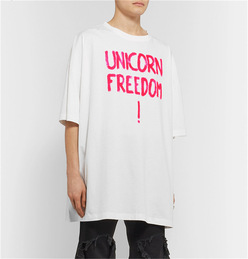 

2021 New Vetements Camiseta Unicrnio Liberdade! Camisa De Algodo Preto e Branco M6wk, 15