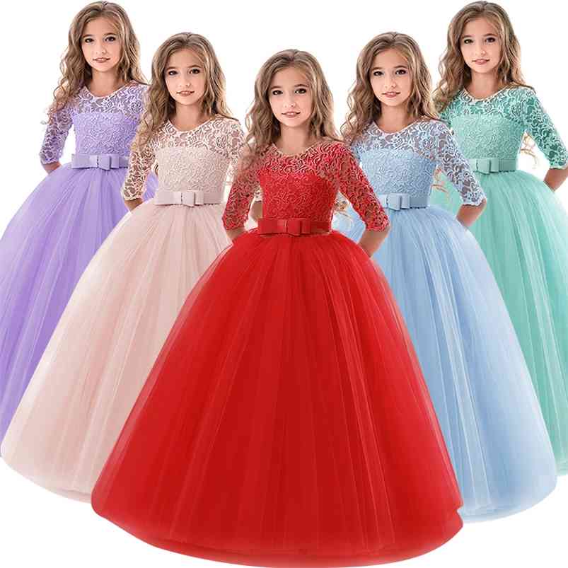 

14 Years Flower Lace Dress Girls Clothes Princess Party Pageant Long Gown Kids Dresses for Girls Wedding Evening Clothing 210726, As picture