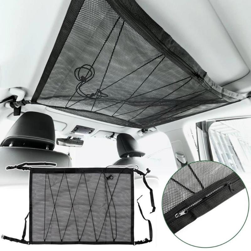 

Car Organizer Roof Zipper Storage Bag Sundries Adjustable Mesh Pocket For Van Y4w6