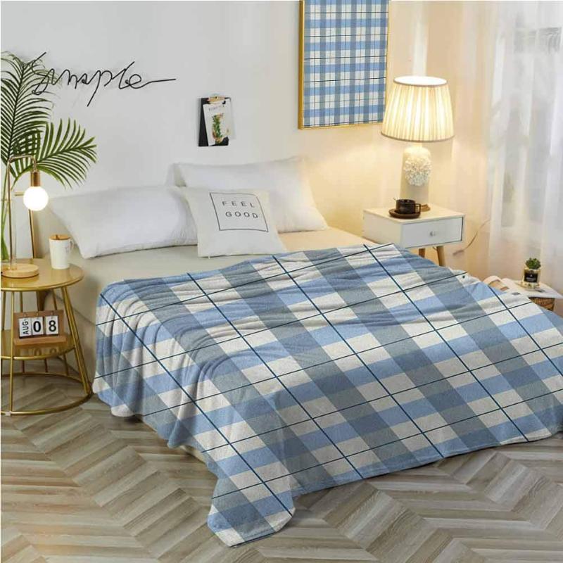 

Checkered King Size Blanket Decorative Couch Travel Blanket Traditional Scottish Tartan Plaid Texture Image Rural Style Slate