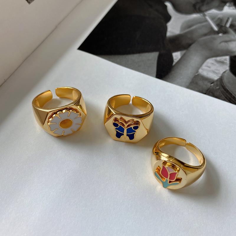 

Cluster Rings 925 Sterling Silver Ring Hollow Accessories Drip Glaze Four-leaf Clover Ins Cold Color Female