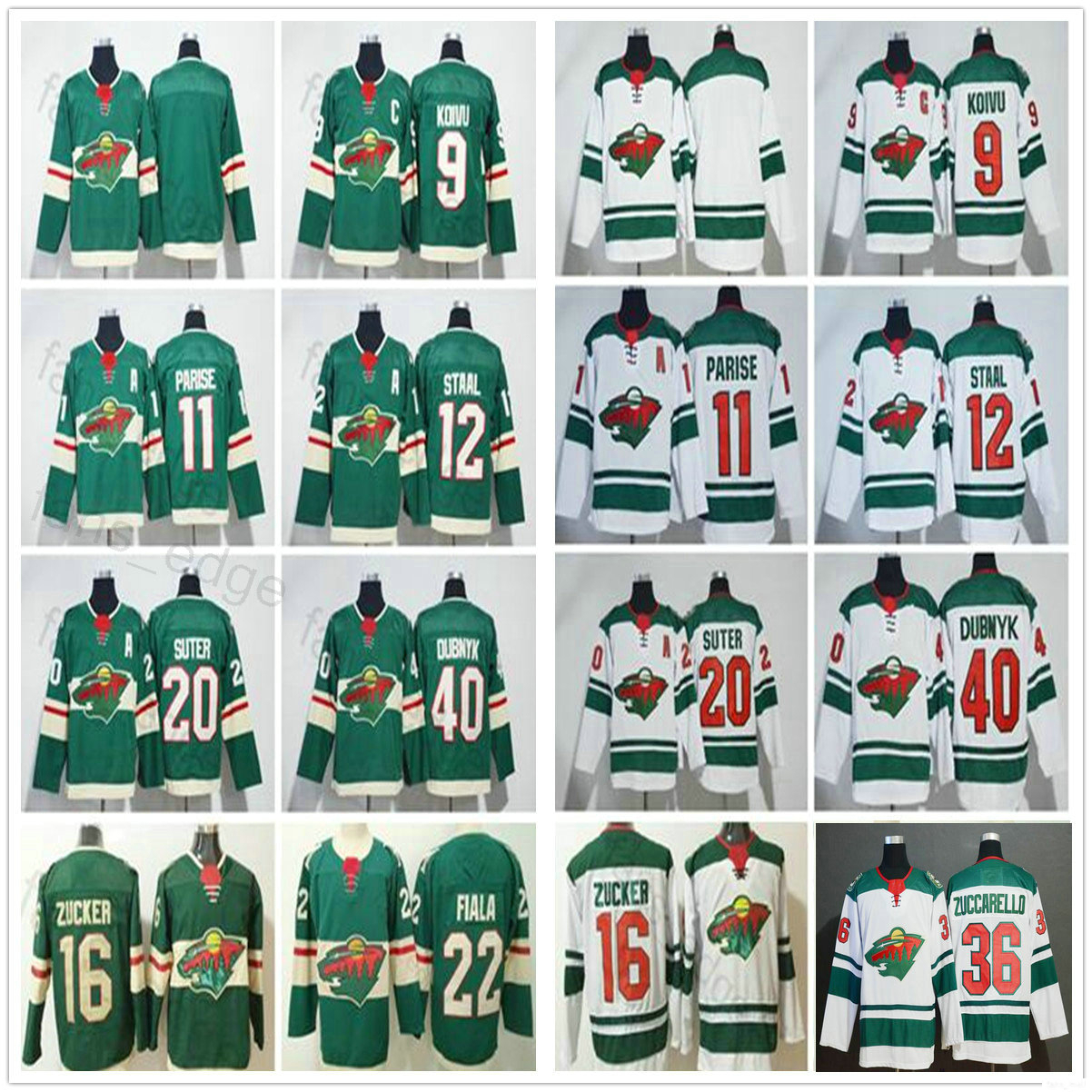 

Minnesota Wild Mikko Koivu Zach Parise Eric Staal Jason Zucker Kevin Fiala Ryan Suter Mats Zuccarello Devan Dubnyk Men Kids Hockey Jerseys, Black;red