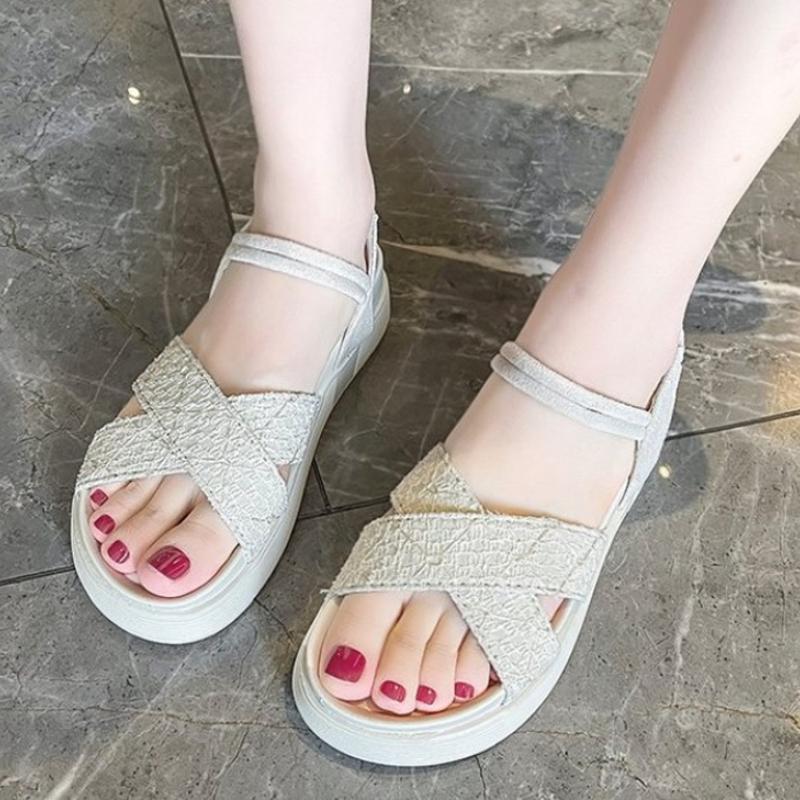 

Sandals 2021 Solid Hollowed Hook & Loop Thick Bottom Designer Geared Non-Slip Open Toed Lightc Women Beach Shoes, Black