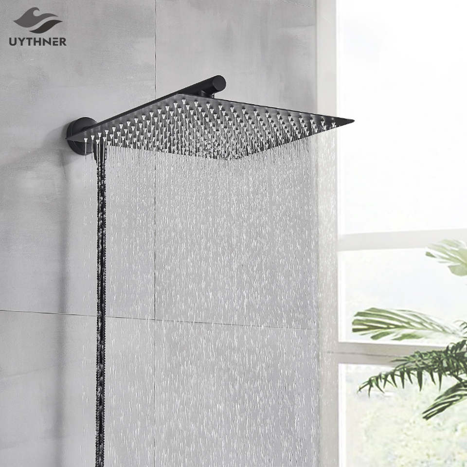 

Gold/Black/Chrome Bathroom Top Rainfall Head 10/12" Sprayer W/ Arm Shower Hose Wall Mount Stainless Steel 210309