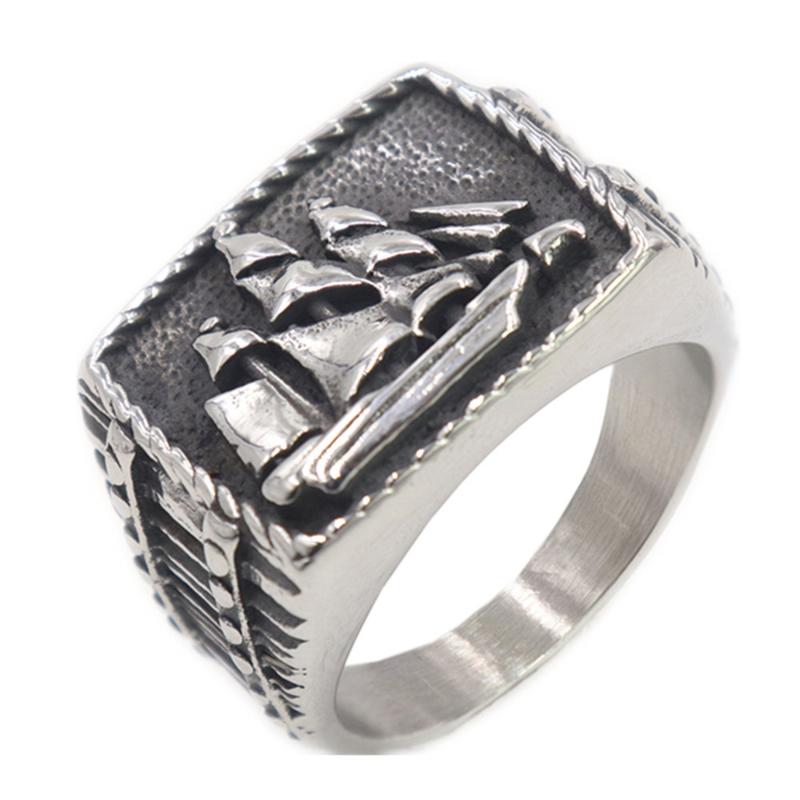 

Wedding Rings Loredana Fashionable Exquisite Viking Legend Series Jewelry For Men.Vintage Sailing Warship Sculpt Stainless Steel Ring