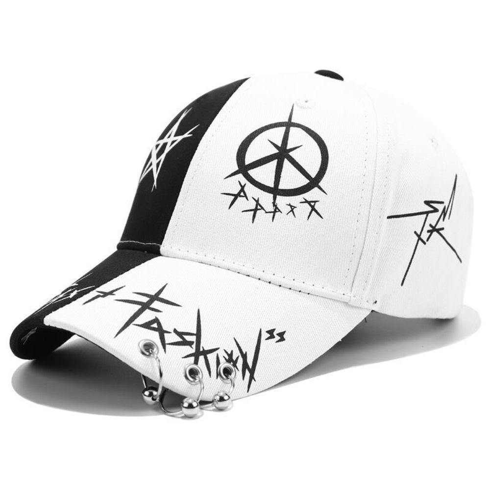 

black and white color matching personalized baseball cap summer duck mouth hat family men's women's iron ring Chaoren's hip hop, Blue;gray