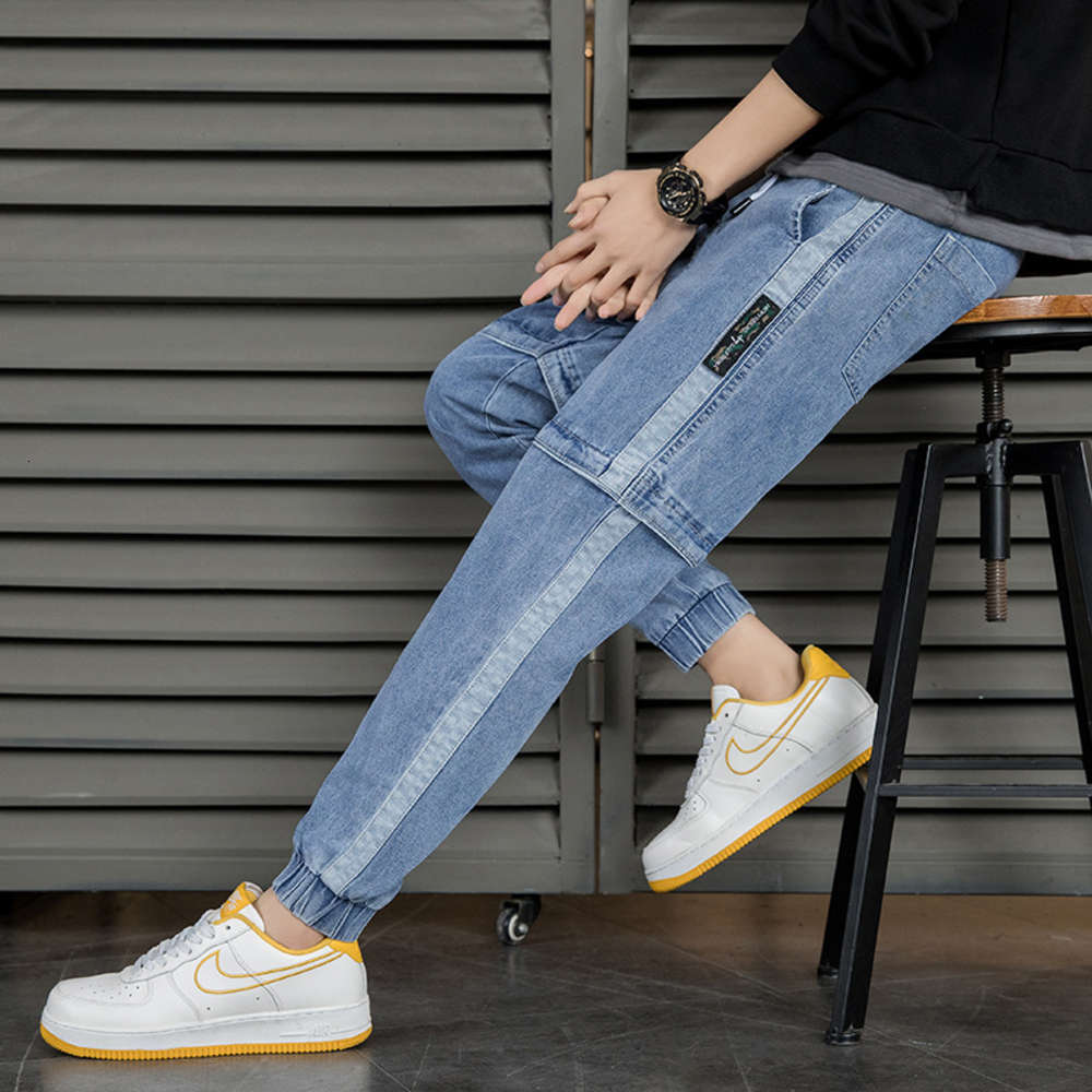 

2021 / summer new loose legged jeans spring wear elastic trend Harlan casual pants men's, Blue