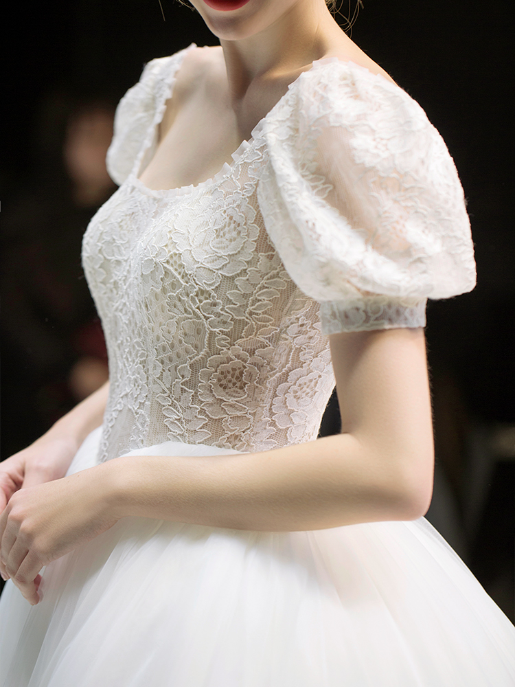 

2021 New Hot Sales Vintage Ivory Es A-line Sleeves Bride White Lace Top Wedding Gown Vestido De Noiva Azyd, Multicolor