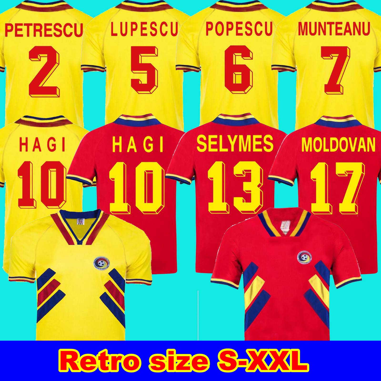

1994 ROMANIA HAGI RETROHOME AWAY Petrescu Munteanu ROMANIA RETRO soccer jerseys Lupescu Moldovan Selymes Embroidery Popescu Lupescu HAGI 10, Black;yellow