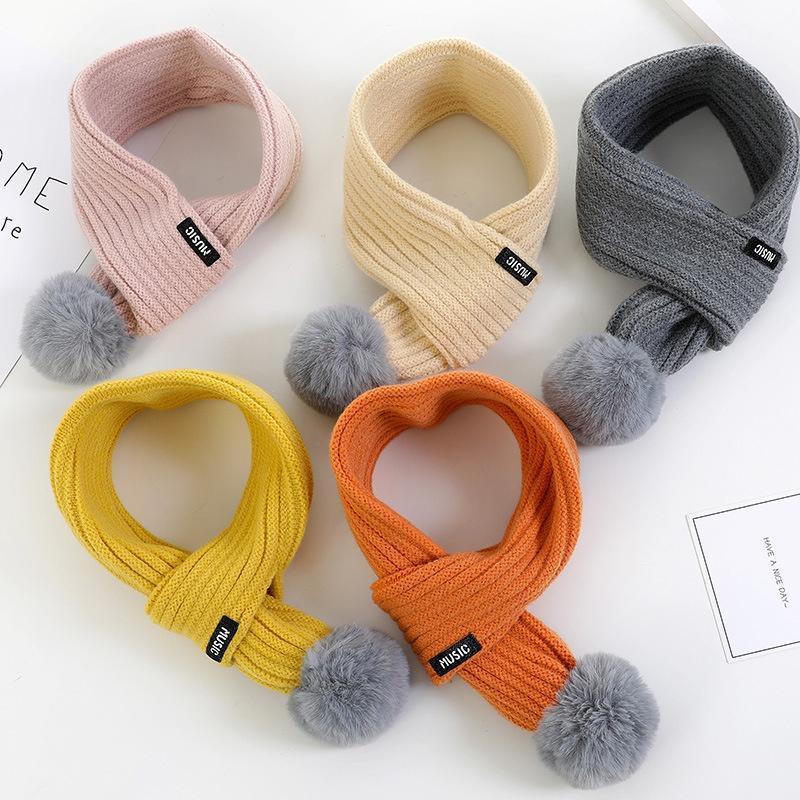 

Scarves Children Winter Knitted Scarf Warm Hairball, Blue;gray