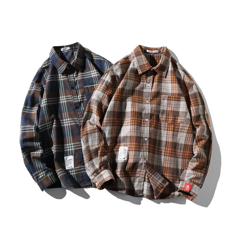 

Men's Casual Shirts 2021 Fashion Men Korean Plaid Plus Size Harajuku Streetwear Shirt Male Loose Vintage Oversized Couple Tide Brand, Yellow